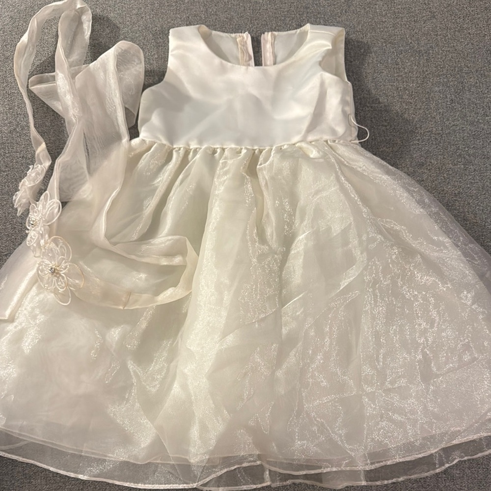 3/$15- Elegant White Sleeveless Dress with Sheer Overlay